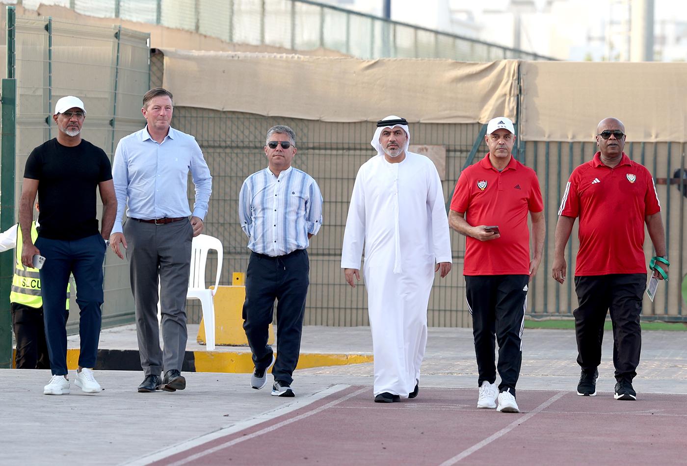 The Asian Football Confederation and UAE Football Association delegations review the preparations at Al Wasl Academy